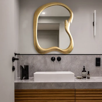Минималистичный дизайн Деревянное зеркало Винтажное Скандинавское Современное Зеркало для ванной комнаты Креативные Наклейки на палочки Украшение гостиной YYY40XP