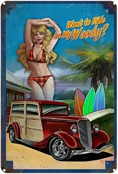 Сексуальная блондинка Металлическая Жестяная вывеска, Винтажный Настенный плакат Garage Bar Home Wall Decor 8 X 12 дюймов