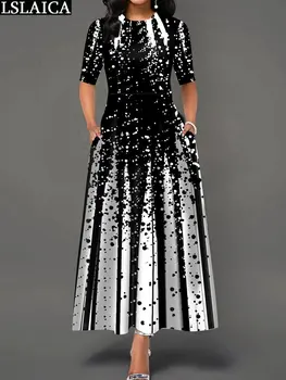 Элегантное платье Макси с карманами, женская мода 2023, вечерние Роскошные платья знаменитостей для женщин, Градиентный повседневный принт, большие качели