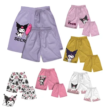 Новые пляжные брюки Kawaii Sanrio Kuromi с милым Аниме, Летние Дышащие Тонкие Спортивные Брюки, Пара свободных шорт на завязках, Подарок для девушки