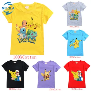 Летние детские футболки с героями мультфильмов Pokemon для мальчиков и девочек, хлопковая детская одежда, детские топы с короткими рукавами, футболки, модная одежда, футболки