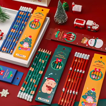 10 упаковок Рождественских деревянных карандашей оптом С ластиком HB для письма карандашом Cute Student Kawaii Школьные принадлежности Рекламные Подарки
