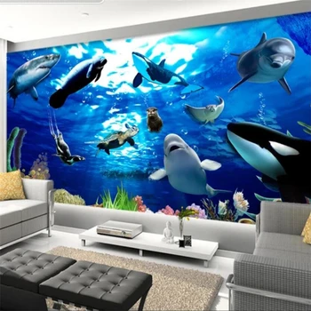 Индивидуальные Обои 3D Фреска Подводный Мир Животных Изысканный Дельфин Декоративная Живопись Гостиная Детская Комната фотообои