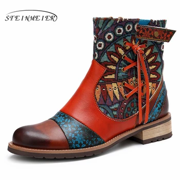 Женские зимние ботинки Ботильоны из натуральной коровьей кожи в стиле Ретро Удобная качественная мягкая обувь ручной работы женские ботинки красные 2022