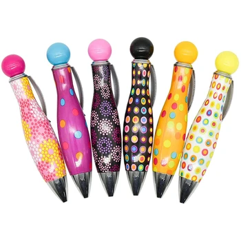 6ШТ Короткая ручка в форме мини-боулинга, Элегантная шариковая ручка в стиле бохо с цветочным принтом в горошек для школы, офиса, вечеринки, активного отдыха