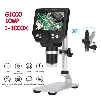 Микроскоп G1000, цифровой микроскоп для пайки, 4,3-дюймовый ЖК-дисплей с большим основанием, 10 МП, Лупа непрерывного усиления 1-1000X