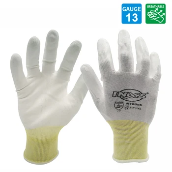 SAFETY-INXS EN388 Дышащие и быстросохнущие защитные рабочие перчатки с полиэстеровым полиуретановым покрытием, рабочие перчатки механика 13 калибра