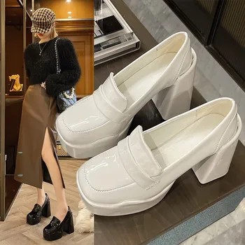 2023 г., Женские кроссовки на высоком каблуке с квадратным носком, смешанных цветов, на толстой подошве, на платформе, Женские туфли-лодочки, обувь Y2K в готическом стиле