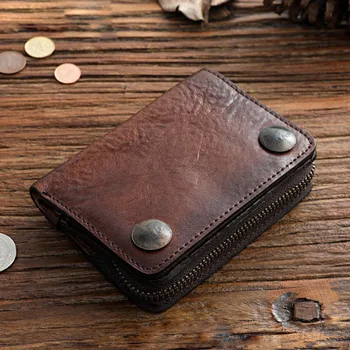 AETOO Мужской почвенный высококачественный короткий кошелек с пряжкой для монет, кошелек из воловьей кожи растительного дубления, винтажный кожаный кошелек