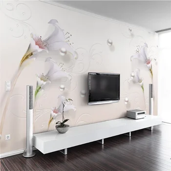 обои на заказ wellyu 3d китайские простые украшения трехмерный фон с лилиями фоновые обои для гостиной спальни