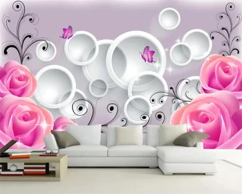 Фотообои на заказ, 3D розовая роза, романтический модный фон, настенная роспись, декоративная роспись, обои для роскошной гостиной