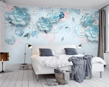 beibehang Современные минималистичные 3D стереофонические цветы элегантный синий фон телевизора стена гостиная украшение спальни обои фреска