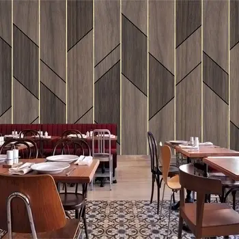 Пользовательские обои 3d современный минималистичный геометрический рисунок из деревянных досок фреска абстрактный креативный индустриальный стиль ТВ фон стены обои