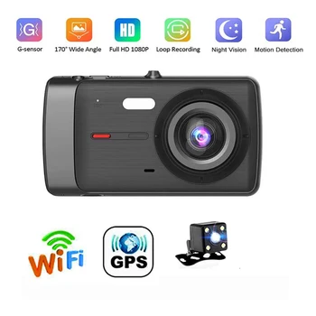 Автомобильный видеорегистратор WiFi Full HD 1080P Видеорегистратор Камера заднего вида Видеомагнитофон Парковочный монитор Черный ящик ночного видения GPS Автомобильные Аксессуары