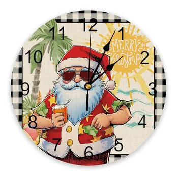 Летние Рождественские Пляжные Настенные часы со Снеговиком, декор для ресторана, кафе, Круглые настенные часы, Бесшумное украшение дома