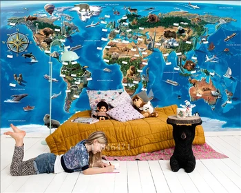 Обои на заказ 3d голубое небо карта распространения животного мира детская комната фон стены гостиная украшение спальни обои