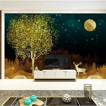 Пользовательские обои 3d фреска новая китайская абстракция золотое дерево удачи лось пейзаж фон настенная декоративная роспись обои