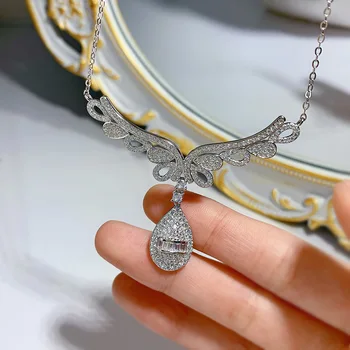 Колье с бриллиантовой подвеской Angle Wings из стерлингового серебра 925 пробы, свадебное ожерелье-чокер для женщин, ювелирный подарок для новобрачных