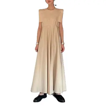 Новое женское модное Простое Свободное Длинное платье однотонного черного цвета Хаки без рукавов Полной длины