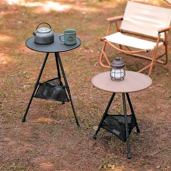 Открытый телескопический складной круглый стол, обеденный стол на трех ножках, портативный журнальный столик из алюминиевого сплава, подъемный столик для пикника
