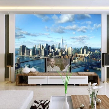 3d фотообои beibehang современная архитектура Разработка концепции мира в Нью-Йорке, настенные росписи, домашний декор, 3D полы
