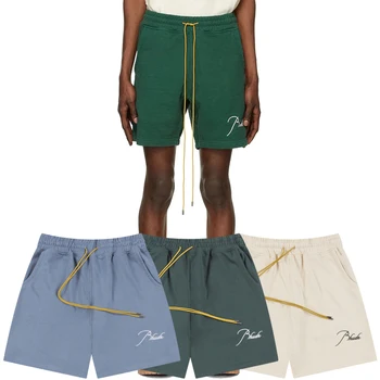 Махровые шорты Rhude с небольшой вышивкой логотипа, высококачественный уличный хлопок, мужские и женские шорты в стиле хип-хоп, спортивные спортивные штаны