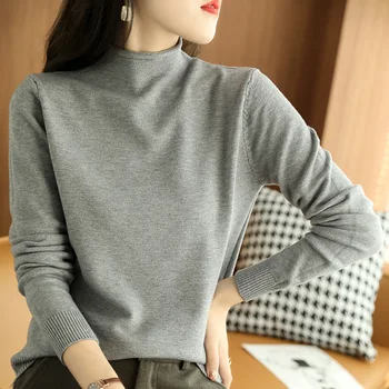 Новый женский пуловер с полувысоким вырезом, женский шерстяной свитер, толстая Осенне-зимняя Корейская трикотажная нижняя рубашка, Тонкий Теплый свитер