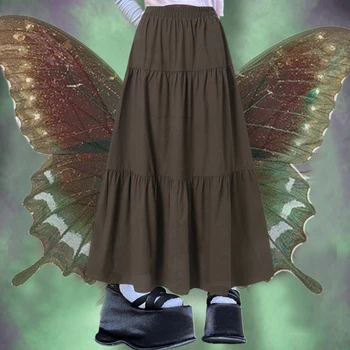 Y2K Aesthetic Fairycore Винтажная Плиссированная юбка Корейская мода Harajuku Гранж Длинная юбка с высокой талией Ретро хлопчатобумажная одежда Ramie