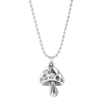 Ожерелье с подвеской в виде гриба Харадзюку для женщин, мужчин, Цепочка из металлических бусин, Крутое колье в стиле панк, колье на Хэллоуин, ювелирные подарки