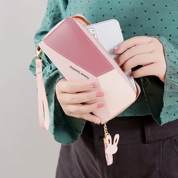 Новый женский кошелек Длинный женский контрастного цвета с застежкой-молнией и кисточкой, кошелек большой емкости, сумка для мобильного телефона