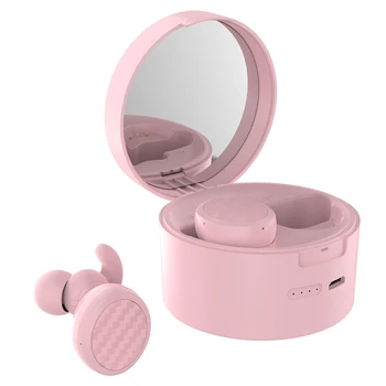 Симпатичные беспроводные наушники BT, стерео наушники-вкладыши для девочек, Многофункциональное зеркало для макияжа / держатель для телефона для IOS / Android