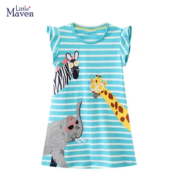 Little Maven 2023, Новая одежда для маленьких девочек, Летние платья с героями мультфильмов, Детские платья с короткими рукавами, Хлопковые платья, детская одежда