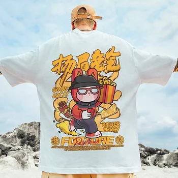 Мужская футболка с Принтом Китайского персонажа Fortune Rabbit, Хлопковая Дышащая Футболка С Круглым вырезом, Повседневная Футболка Y2K, Летние Уличные Топы