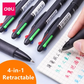 Многоцветные ручки Deli 4-в-1 выдвижные шариковые ручки Шариковая ручка 4 ярких цветов Лучше всего подходит для плавного письма