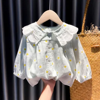 Модные детские рубашки Ins 2021 года, весенне-летние топы для маленьких девочек, блузки с цветочным узором для девочек
