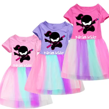 Новое летнее платье для маленьких девочек Ninja Kidz с героями мультфильмов, День рождения принцессы, сетчатые платья для больших девочек, костюм для малышей, Детская одежда