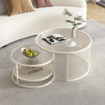 Металлические Круглые журнальные столики для гостиной Современный дизайн Журнального столика для хранения Стеклянного минималистичного напольного покрытия, Доступная мебель для дома