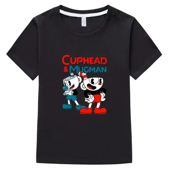 Детская футболка с принтом Kawaii Cuphead, детская одежда, одежда для маленьких девочек, летняя футболка с коротким рукавом, футболка с рисунком для мальчиков, 100% хлопок