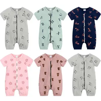 Комбинезон для новорожденных для девочки 2023, детские комбинезоны с коротким рукавом, Летняя Детская пижама, хлопковый мягкий комбинезон для мальчиков и девочек, боди-костюм