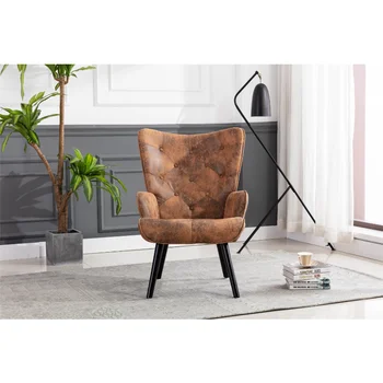 Кресло COOLMORE Accent для гостиной/спальни\  Современное кресло для отдыха из микрофибры кофейного цвета, ткань кофейного цвета из массива дерева